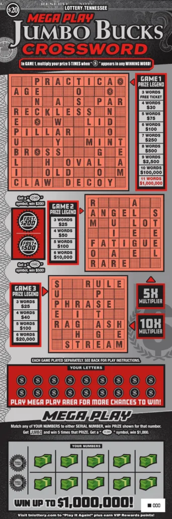 Mega Play Jumbo Bucks Crossword